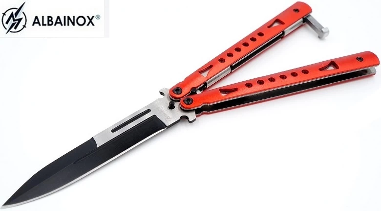 Balisong Couteau Papillon 22,2cm Rouge - ALBAINOX 1 Balisong Couteau Papillon 22,2cm Rouge - ALBAINOX