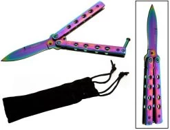 Balisong Couteau Papillon Rainbow 16cm - Pochette Incluse