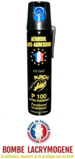 Bombe Lacrymogène 75ml GAZ CS - Aérosol Spray Lacrymo