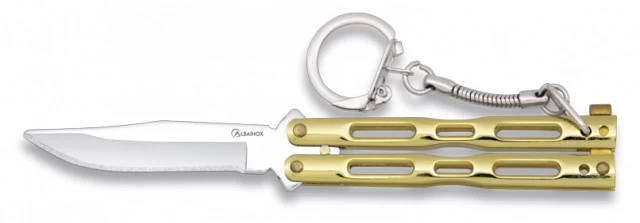 Couteau Papillon Balisong Porte-clé Doré ALBAINOX 2 Couteau Papillon Balisong Porte-clé Doré ALBAINOX – Image 2