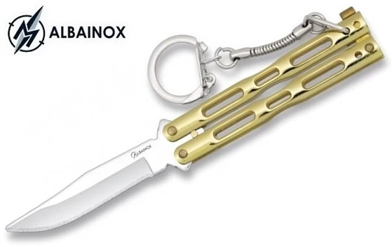 Couteau Papillon Balisong Porte-clé Doré ALBAINOX 1 Couteau Papillon Balisong Porte-clé Doré ALBAINOX