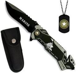 Couteau Troupe De Marine + Plaque Métal + étui