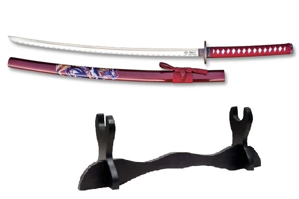 Katana Red Dragon 102cm + Socle Bois Déco 1 Katana Red Dragon 102cm + Socle Bois Déco