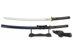 Katana Tranchant Arme 100cm + Socle Bois Pour Déco