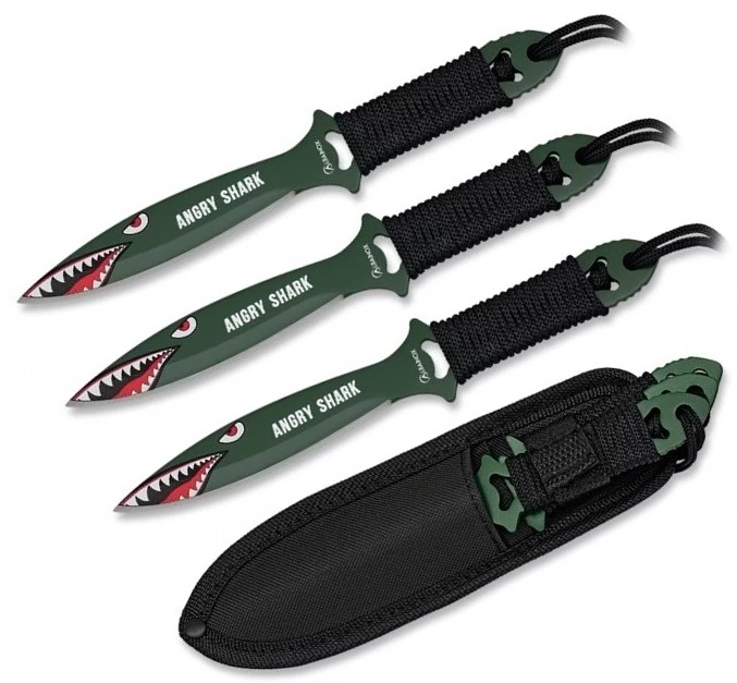 Lot 3 Couteaux De Lancer 19cm ANGRY SHARK 1 Lot 3 Couteaux De Lancer 19cm ANGRY SHARK