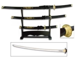 Lot 3 Katanas Dragon + Socle Déco - Katana Japonais