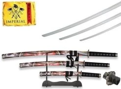 Lot 3 Katanas Katana Arme SAMOURAI + Socle Déco