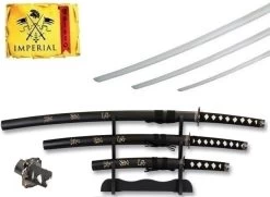Lot 3 Katanas Katana Arme Symbole + Socle Déco