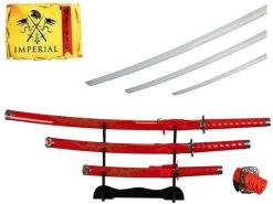 Lot 3 Katanas Katana Rouge Arme + Socle Déco