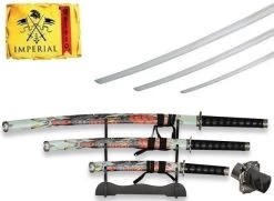 Lot 3 Katanas Katana SAMOURAI Arme + Socle Déco
