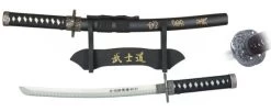 Katana Tranchant Samouraï 45cm + Socle Bois Déco