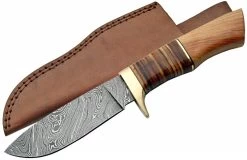 Poignard Couteau 24,8cm Lame DAMAS - Damascus Bois Cuir